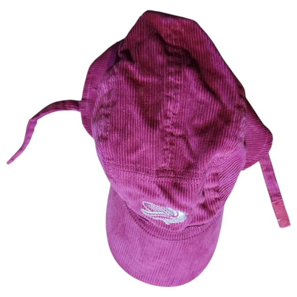 Vtg Girl's Fleece Lined Rose Corduroy Billed Cap Hat Ear Flaps Elastic Stretch - Picture 3 of 3